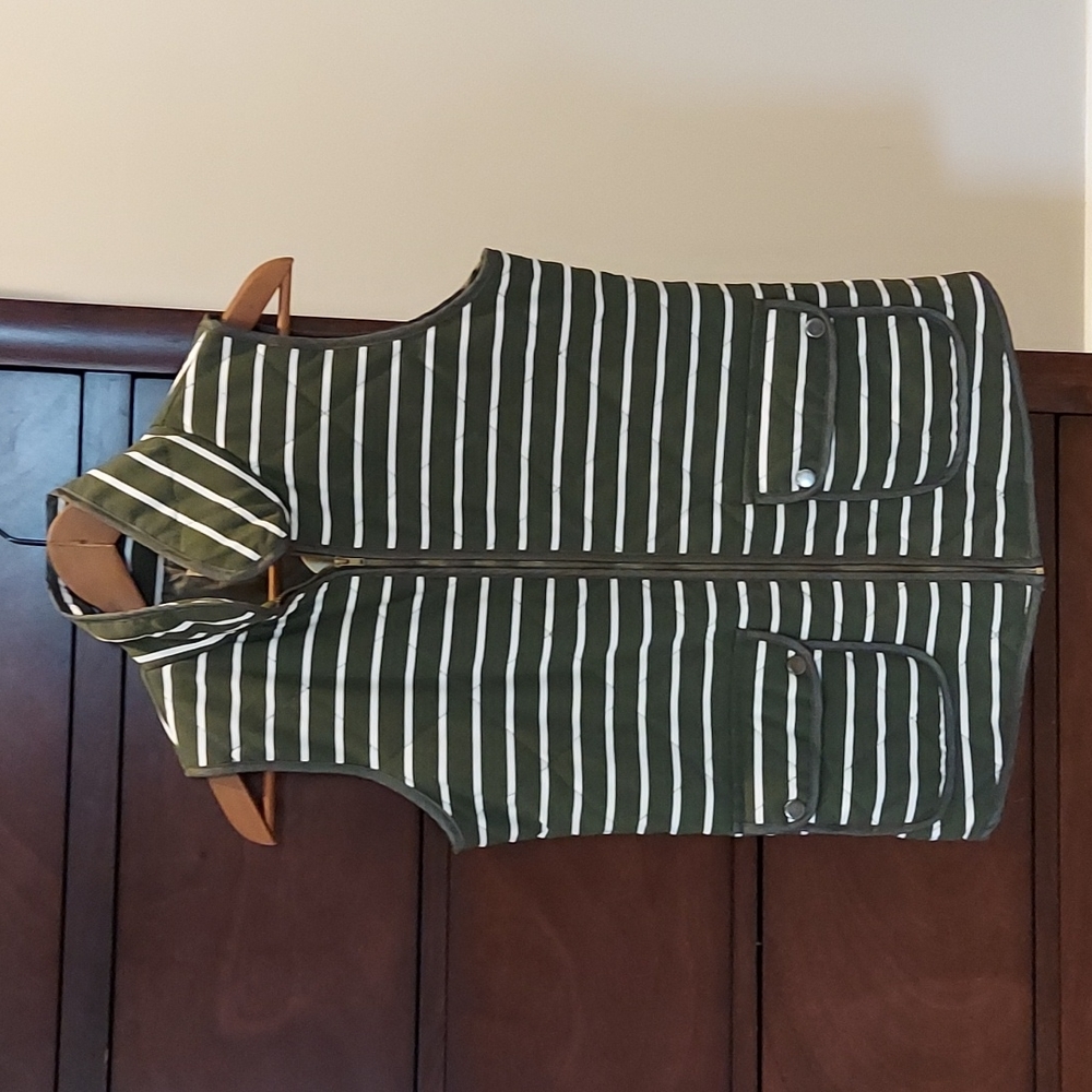 NWT ETWO Striped Vest, Olive & White, Small